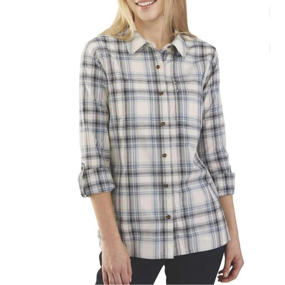 CARHARTT Classic Workwear L-Sleeve Camp Shirt Fairview Plaid Blue/White Size M